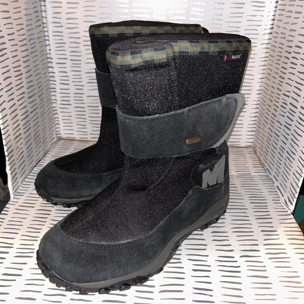 Merrell‎ Ember Waterproof Kids Black Snow Boots Polartec Youth 5.5 86155